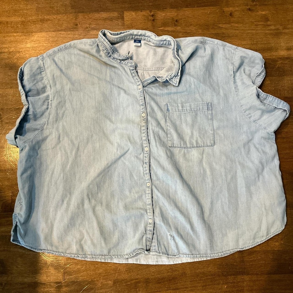 denim oversized cotton shirt  breathable frayed coastal western Xxl